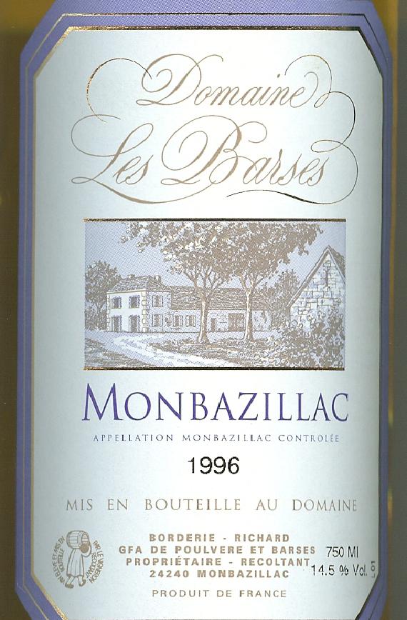 Monbazillac, Domaine Les Barses 1996 75Cl
